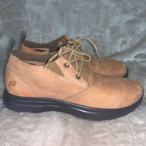 Skechers Mens Size 11.5 Relaxed‎ Fit Gel Infused Memory Foam Leather Shoes Brown